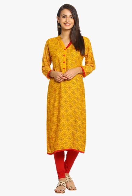 Soch Orange Printed Cotton Kurta Soch Orange Printed Cotton Kurta