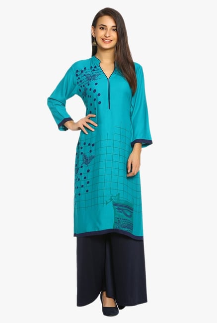 Soch Teal Printed Rayon Kurta Soch Teal Printed Rayon Kurta