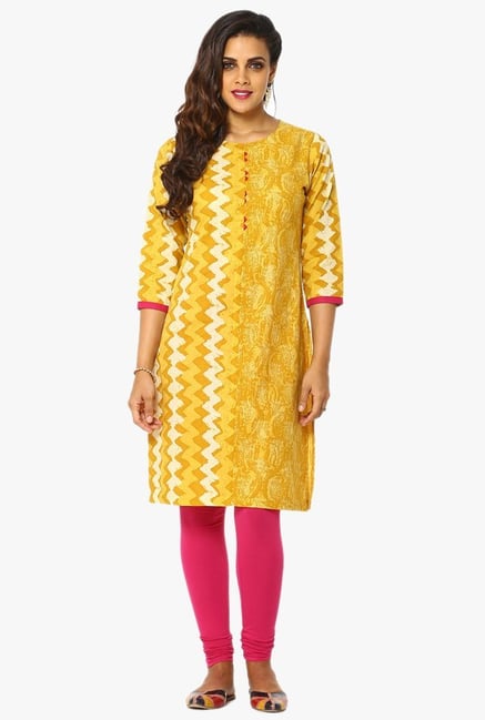 Soch Mustard Printed Cotton Kurta Soch Mustard Printed Cotton Kurta
