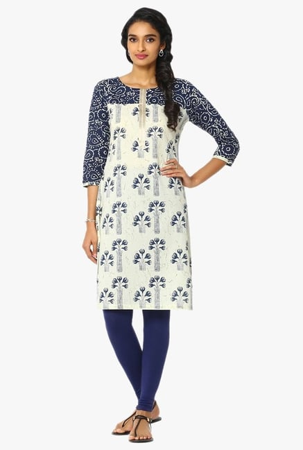 Soch Cream & Navy Printed Cotton Kurta Soch Cream & Navy Printed Cotton Kurta
