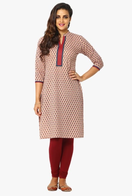 Soch Beige Floral Print Cotton Kurta Soch Beige Floral Print Cotton Kurta