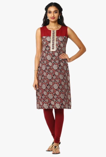 Soch Maroon Floral Print Cotton Kurta Soch Maroon Floral Print Cotton Kurta