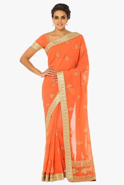 Soch Peach Embroidered Georgette Saree Soch Peach Embroidered Georgette Saree