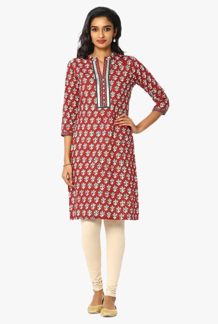 Soch Red Floral Print Cotton Kurta Soch Red Floral Print Cotton Kurta