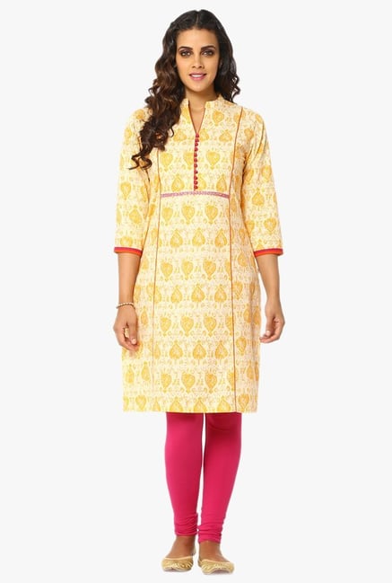 Soch Yellow Printed Cotton Kurta Soch Yellow Printed Cotton Kurta