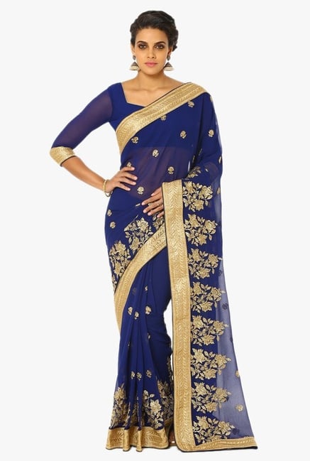 Soch Navy Embroidered Georgette Saree Soch Navy Embroidered Georgette Saree