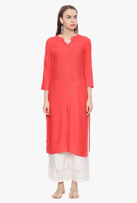 Avaana Coral Textured Rayon Slub Kurta Avaana Coral Textured Rayon Slub Kurta