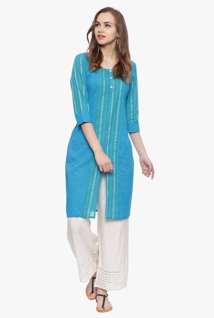 Avaana Turquoise Striped South Cotton Kurta Avaana Turquoise Striped South Cotton Kurta