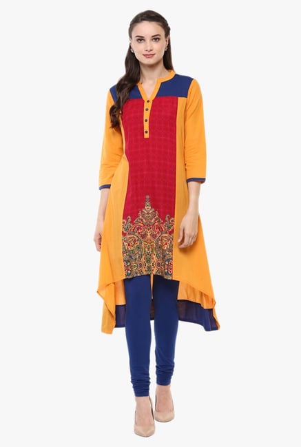 Avaana Yellow & Red Printed Cotton Cambric Kurta Avaana Yellow & Red Printed Cotton Cambric Kurta