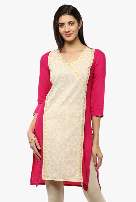 Evam Beige Printed Cotton Cambric Kurti Evam Beige Printed Cotton Cambric Kurti