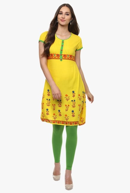 Evam Yellow Printed Rayon Kurta Evam Yellow Printed Rayon Kurta