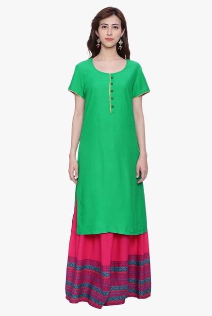Avaana Green Round Neck Rayon Kurta Avaana Green Round Neck Rayon Kurta