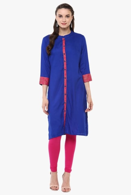 Evam Blue Printed Rayon Kurta Evam Blue Printed Rayon Kurta