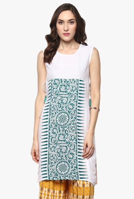 Evam White Printed Rayon Kurti Evam White Printed Rayon Kurti