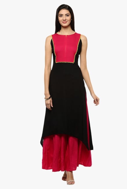 Avaana Black Round Neck Rayon Kurta Avaana Black Round Neck Rayon Kurta