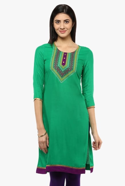 Avaana Green Embroidered Rayon Kurta Avaana Green Embroidered Rayon Kurta