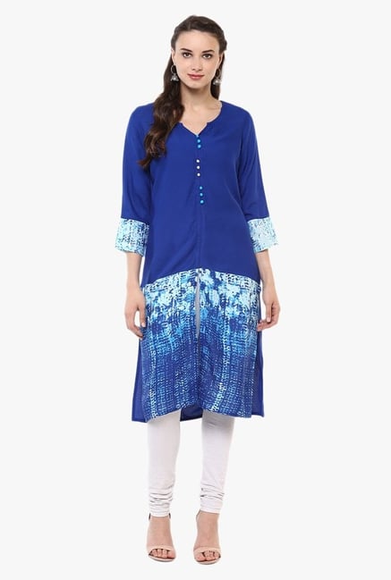 Avaana Blue Printed Rayon Kurta Avaana Blue Printed Rayon Kurta