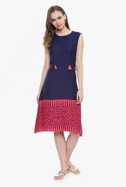 Evam Navy Printed Rayon Kurta Evam Navy Printed Rayon Kurta