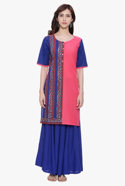 Avaana Peach & Blue Printed Cotton Cambric Kurta Avaana Peach & Blue Printed Cotton Cambric Kurta