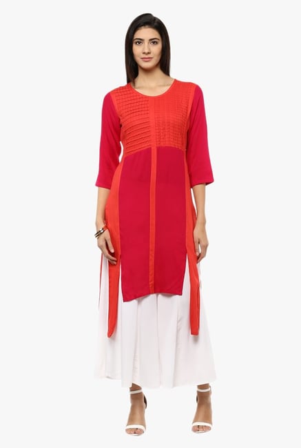 Avaana Coral Round Neck Rayon Kurta Avaana Coral Round Neck Rayon Kurta