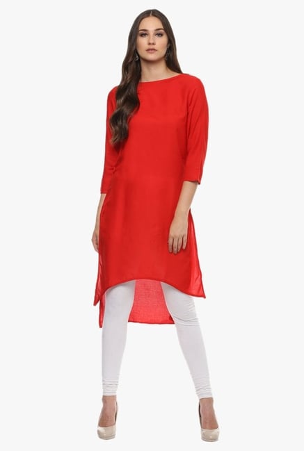 Avaana Red Round Neck Rayon Kurta Avaana Red Round Neck Rayon Kurta
