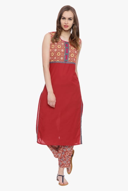 Avaana Red Printed Cambric Kurta Avaana Red Printed Cambric Kurta