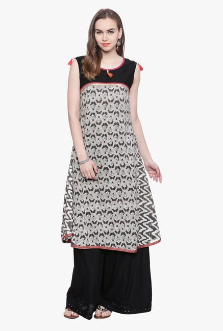Avaana Grey Printed Rayon Kurta Avaana Grey Printed Rayon Kurta