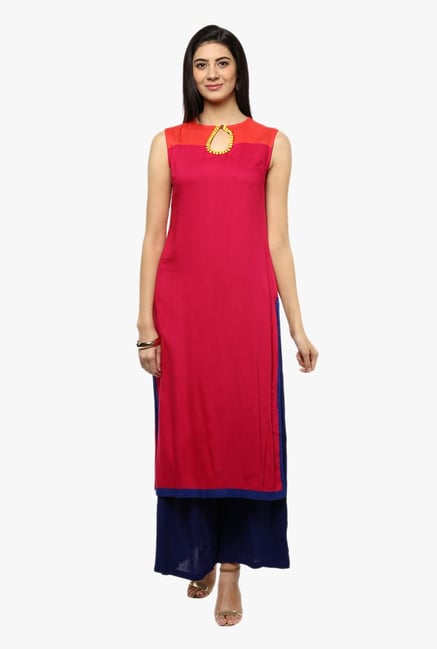 Avaana Fuchsia Round Neck Rayon Kurta Avaana Fuchsia Round Neck Rayon Kurta