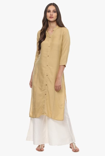 Avaana Ecru Mandarin Collar Rayon Kurta Avaana Ecru Mandarin Collar Rayon Kurta