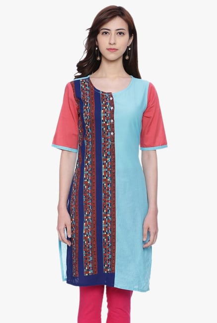 Avaana Blue Printed Cotton Cambric Kurta Avaana Blue Printed Cotton Cambric Kurta