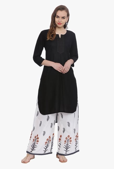 Avaana Black Round Neck Rayon Kurta Avaana Black Round Neck Rayon Kurta
