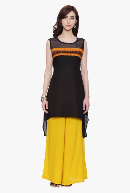 Evam Black Printed Rayon Georgette Kurta Evam Black Printed Rayon Georgette Kurta