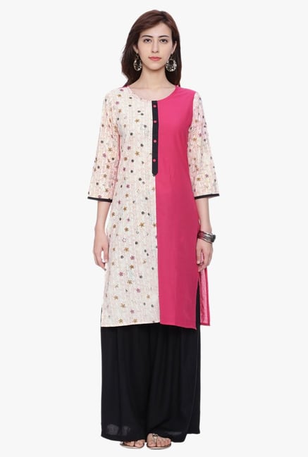 Evam Fuchsia & Beige Printed Cotton Cambric Kurta Evam Fuchsia & Beige Printed Cotton Cambric Kurta
