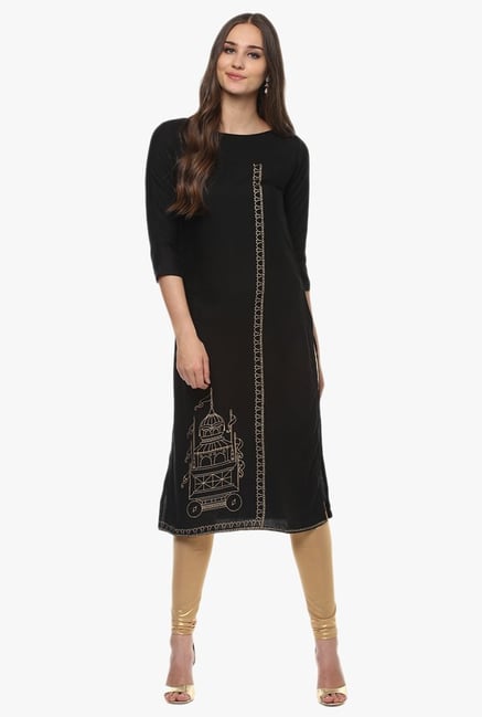 Evam Black Printed Rayon Kurta Evam Black Printed Rayon Kurta