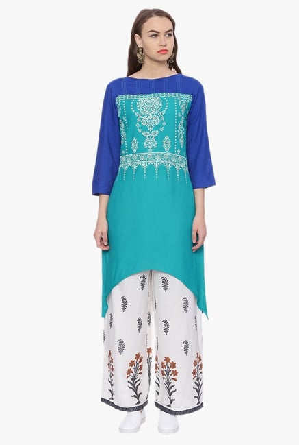 Avaana Teal Printed Rayon Kurta Avaana Teal Printed Rayon Kurta