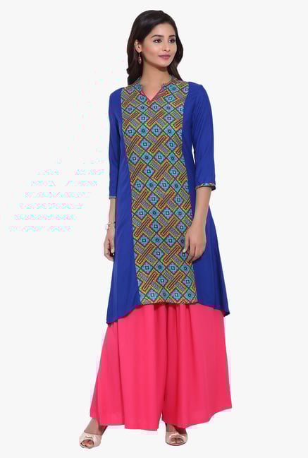 Evam Blue Printed Rayon Kurta Evam Blue Printed Rayon Kurta