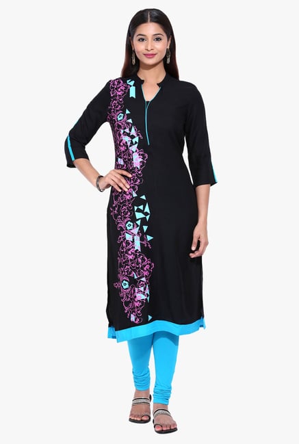 Avaana Black Printed Rayon Kurta Avaana Black Printed Rayon Kurta