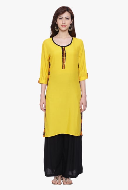 Evam Yellow Round Neck Rayon Kurta Evam Yellow Round Neck Rayon Kurta