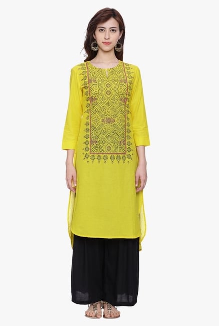 Avaana Yellow Printed Cotton Cambric Kurta Avaana Yellow Printed Cotton Cambric Kurta