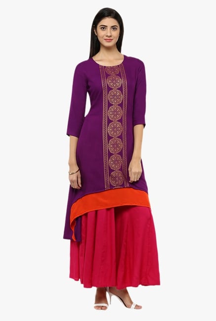 Avaana Purple Printed Rayon Kurta Avaana Purple Printed Rayon Kurta