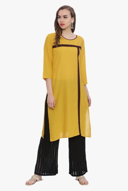 Avaana Mustard Printed Rayon Kurta Avaana Mustard Printed Rayon Kurta