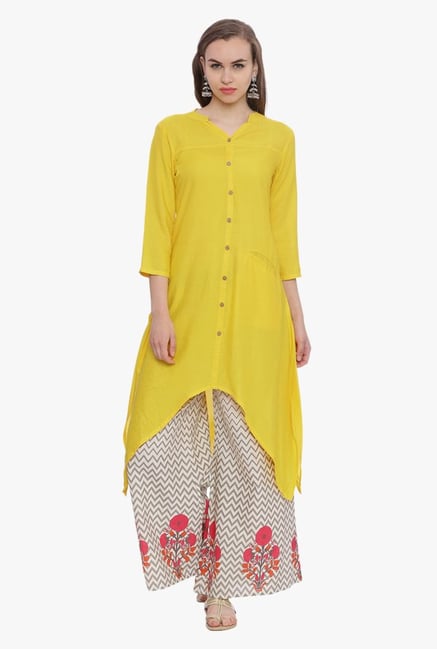 Avaana Yellow Mandarin Collar Rayon Kurta Avaana Yellow Mandarin Collar Rayon Kurta