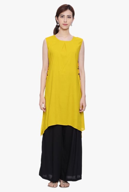 Evam Yellow Round Neck Rayon Kurta Evam Yellow Round Neck Rayon Kurta