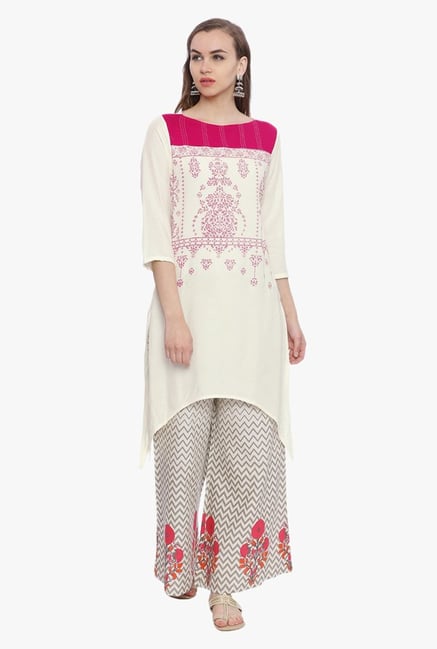 Avaana Off White Printed Rayon Kurta Avaana Off White Printed Rayon Kurta