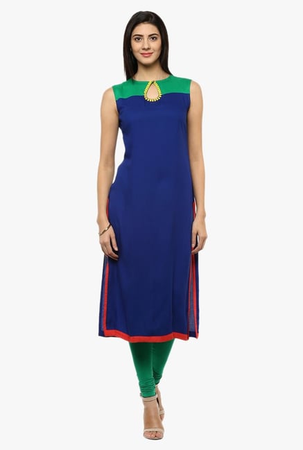 Avaana Royal Blue Round Neck Rayon Kurta Avaana Royal Blue Round Neck Rayon Kurta
