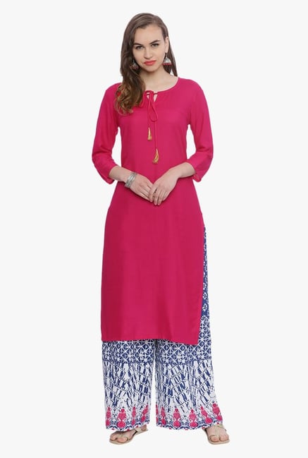 Avaana Fuchsia Round Neck Rayon Kurta Avaana Fuchsia Round Neck Rayon Kurta