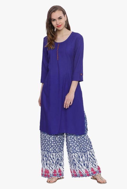 Avaana Royal Blue Round Neck Rayon Kurta Avaana Royal Blue Round Neck Rayon Kurta