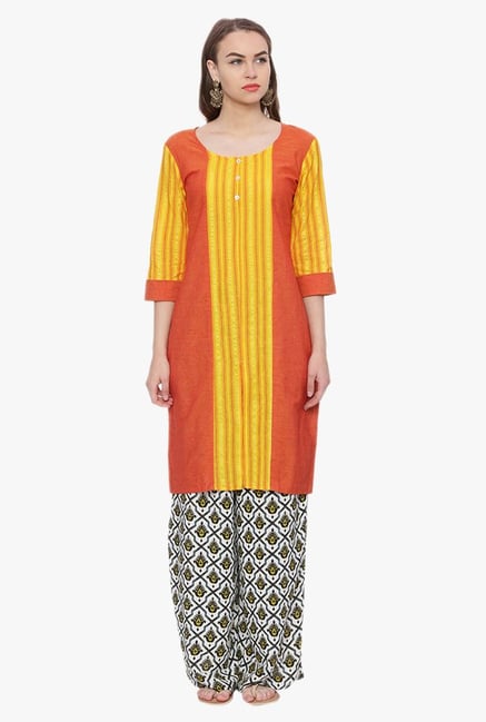Avaana Orange & Yellow Striped South Cotton Kurta Avaana Orange & Yellow Striped South Cotton Kurta