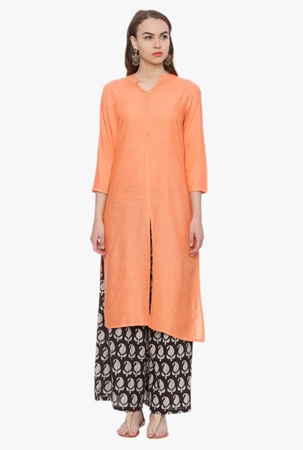 Avaana Peach Textured Rayon Slub Kurta Avaana Peach Textured Rayon Slub Kurta