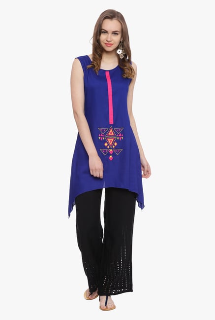 Evam Blue Printed Rayon Kurti Evam Blue Printed Rayon Kurti
